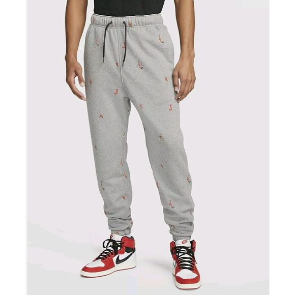 NIKE Air Jordan Fleece‎ Jogger SweatPants SMALL All Over Print Holiday AOP Grey